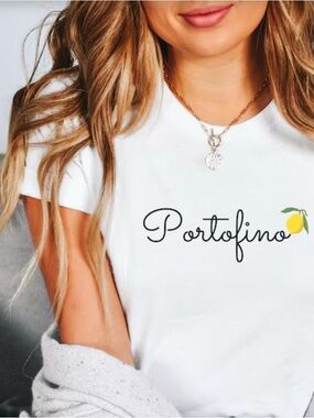 NWT! Portofino Italy Lemon White Classic Crewneck Minimalistic Tee Small